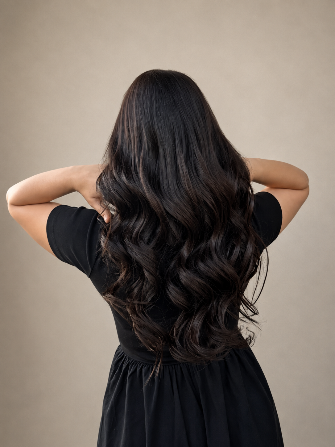 Dunkelbraunes Haar mit weichen Wellen